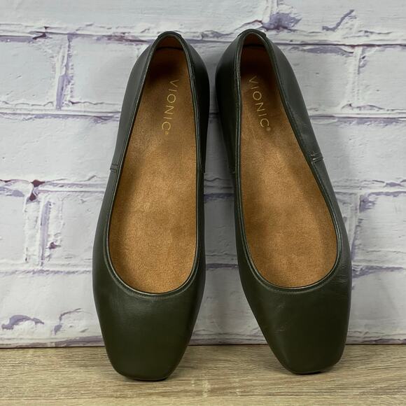 Vionic Orinda Ballet Flats Women's 10 Wide Olive Green Square Toe Comfort Shoes - Picture 5 of 8